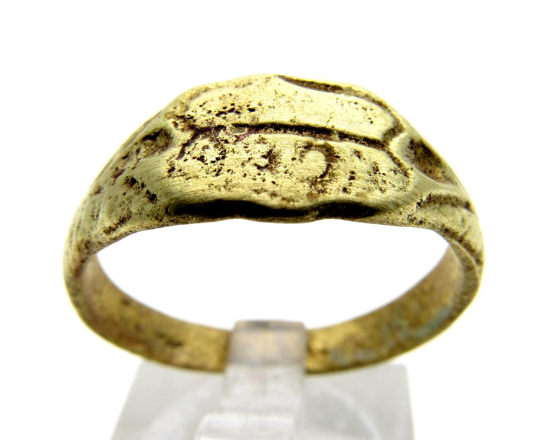 Post Medieval Bronze Ring with Shield Bezel (1 of 3)