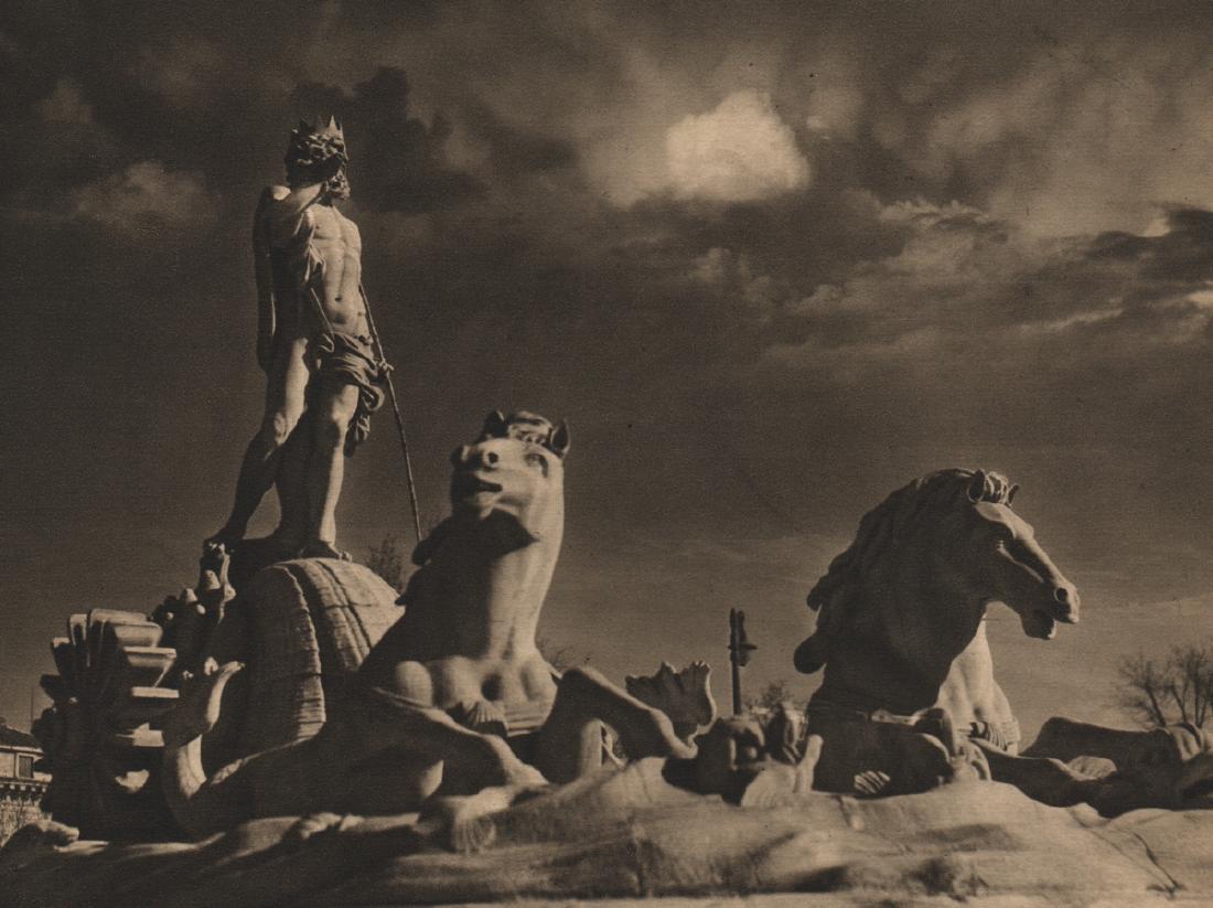 JOSE ORTIZ ECHAGUE - The Neptune Fountain: Artist: JOSE ORTIZ ECHAGUE Print Title: The Neptune Fountain Medium: Sheet-fed Gravure Printing Date: 1950 Printed in Spain Image Size: 8 x 6 inches Jose Ortiz Echague (1886 - 1980) was a Spanish entr