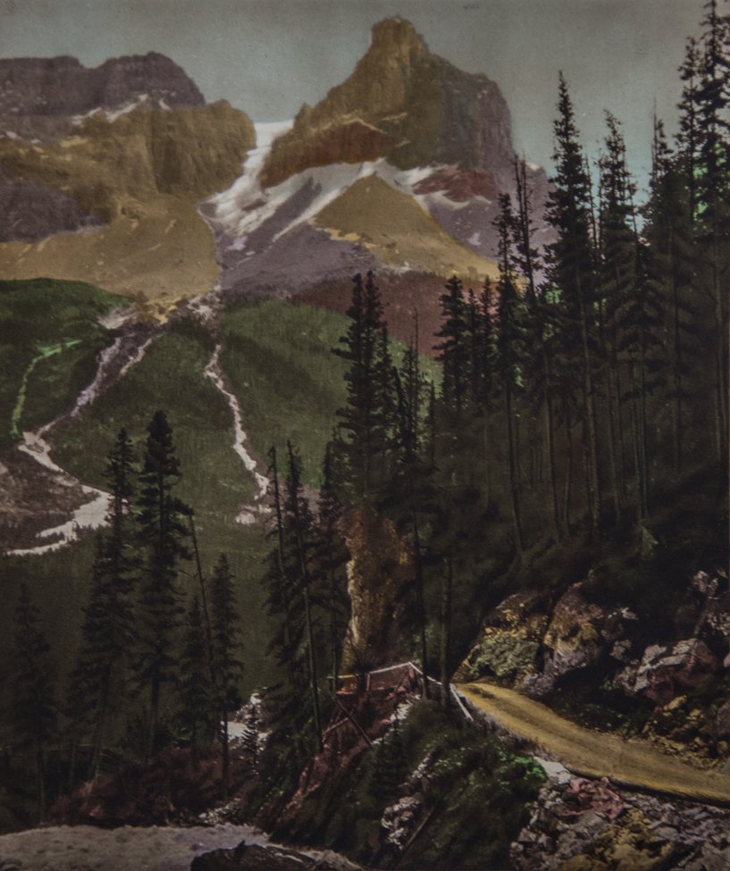BYRON HARMON - Cathedral Peak, Alt. 10,454 Ft.: Artist: Byron Harmon Title: Cathedral Peak, Alt. 10,454 Ft. 1930 Hand Colored Vandyck Gravure, England Dimensions: Unmounted, no margins Please note that this lot has a confidential reserve. When you 