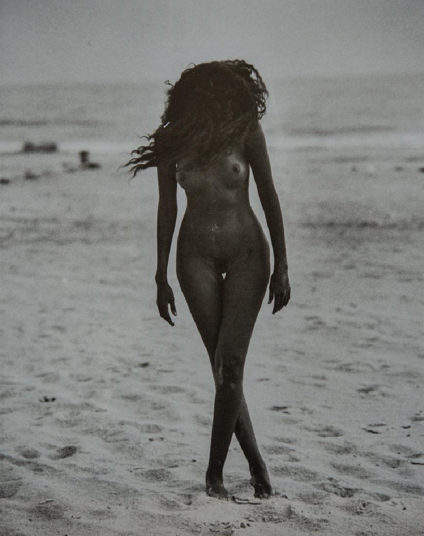 HERB RITTS - Nude on Sandy Beach: Artist: Herb Ritts Title: Nude on Sandy Beach1987 Photo Litho, US Dimensions: 7x8.5" Heat Mounted on 11x14" archival conservation board Herb Ritts (1952-2002) was an American fashion photographer who 
