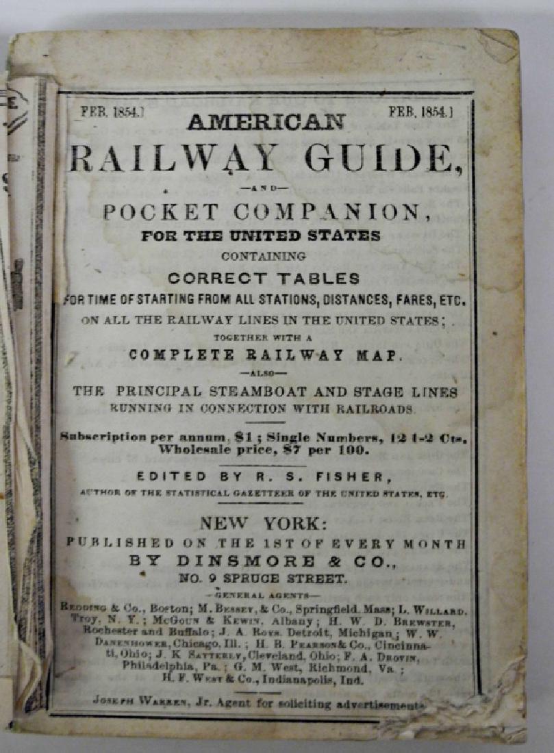 American Railway Guide & Pocket Companion for the US: Title/Content of Map: American Railway Guide & Pocket Companion for the United States Date Printed: 1854 Cartographer: FISHER, R.S./DINSMORE Size: 13.3X16 Contains correct tables for time, distance, f