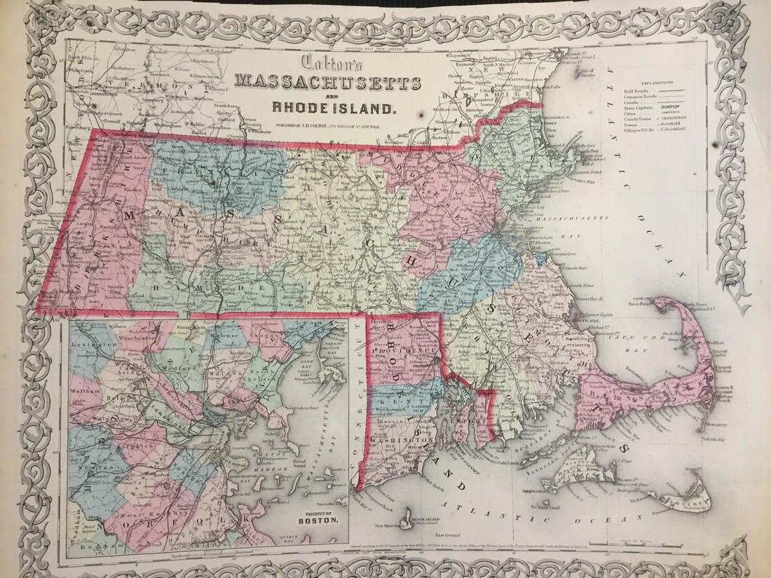 Colton: Antique Map of Massachusetts & Rhode Island (1 of 1)