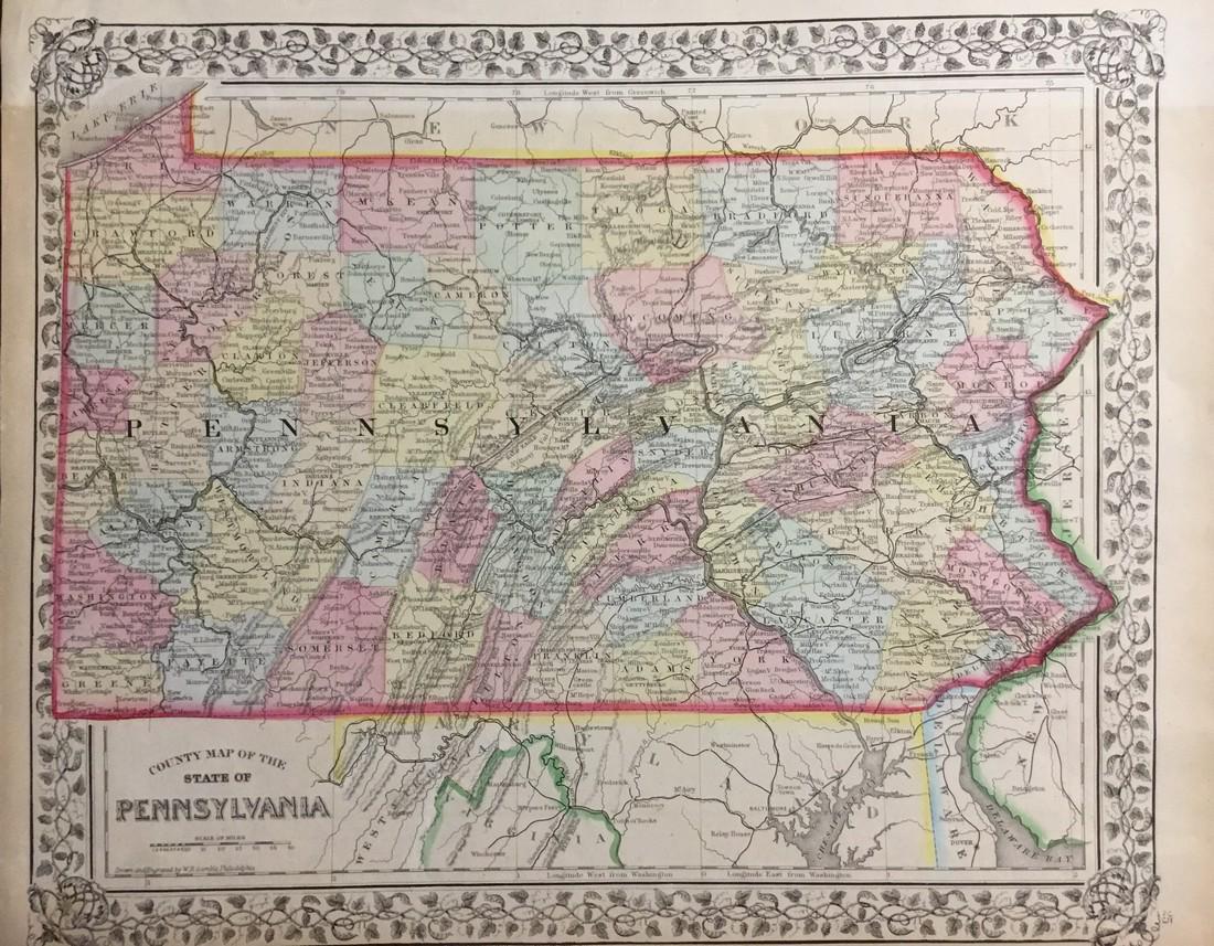 Tanner: Antique Map of Pennsylvania, 1869 (1 of 1)