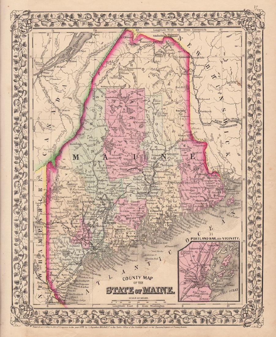 Mitchell: Antique County Map of Maine, 1870 (1 of 1)