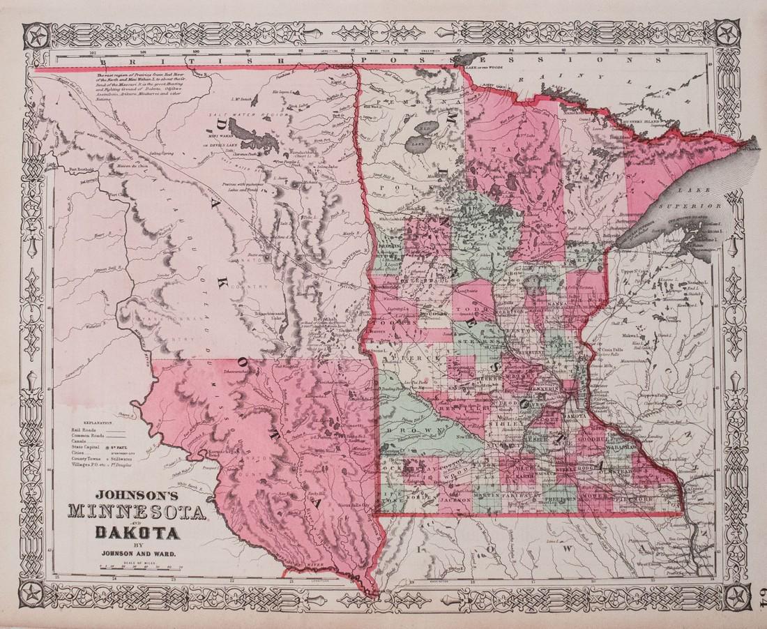 1864 Johnson Map of Dakota Territory and Minnesota (1 of 1)