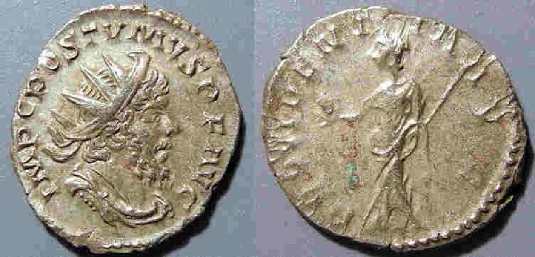 Postumus AR antoninianus, 259-268 AD - PROVIDENTIA: Postumus AR antoninianus, 259-268 AD - PROVIDENTIA 260 AD Germany silver plated bronze 22mm 22mm on the long axis Obverse: IMP C POSTVMVS PF AVG radiate, draped and cuirassed bust right Reverse: PROVI
