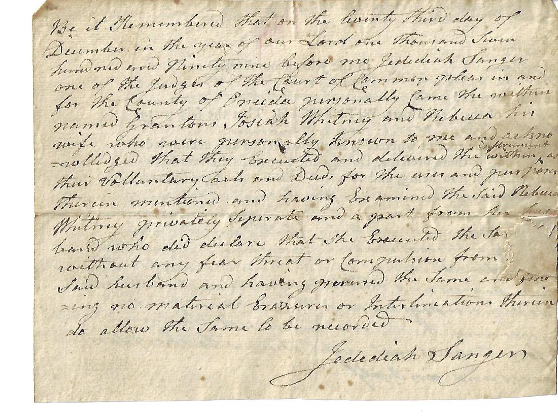 1799 Manuscript Sign Jedediah Sanger Revolutionary War (1 of 2)