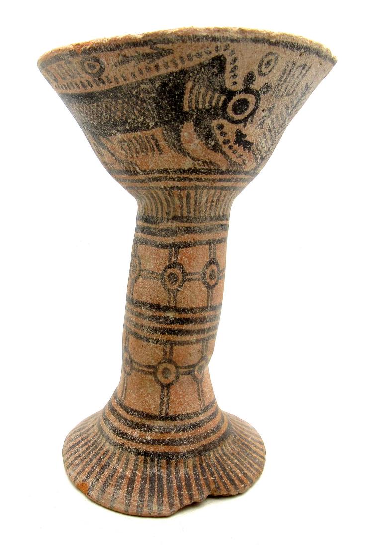 Ancient Indus Valley Chalice with Monkey Motif: Ancient Indus Valley Chalice with Monkey Motif Circa 3300-2000 BC Ancient Indus Valley Terracotta Chalice (ritual wine cup) with Monkey Motif. Professionally cleaned and polished to show original deta
