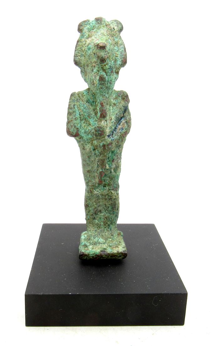 Ancient Egyptian Bronze Statue of God Osirs on Stand (1 of 3)