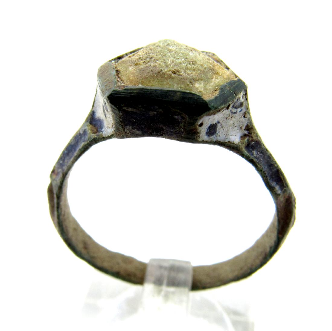 Late Medieval Bronze ring with Enamel and a White Stone (1 of 3)