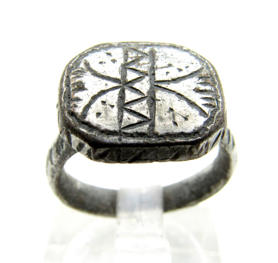 Medieval Viking Era Silvered Bronze Decorated Ring (1 of 3)