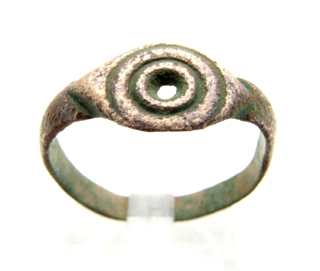 Medieval Saxon Era Bronze Ring with Sun Symbol (1 of 3)