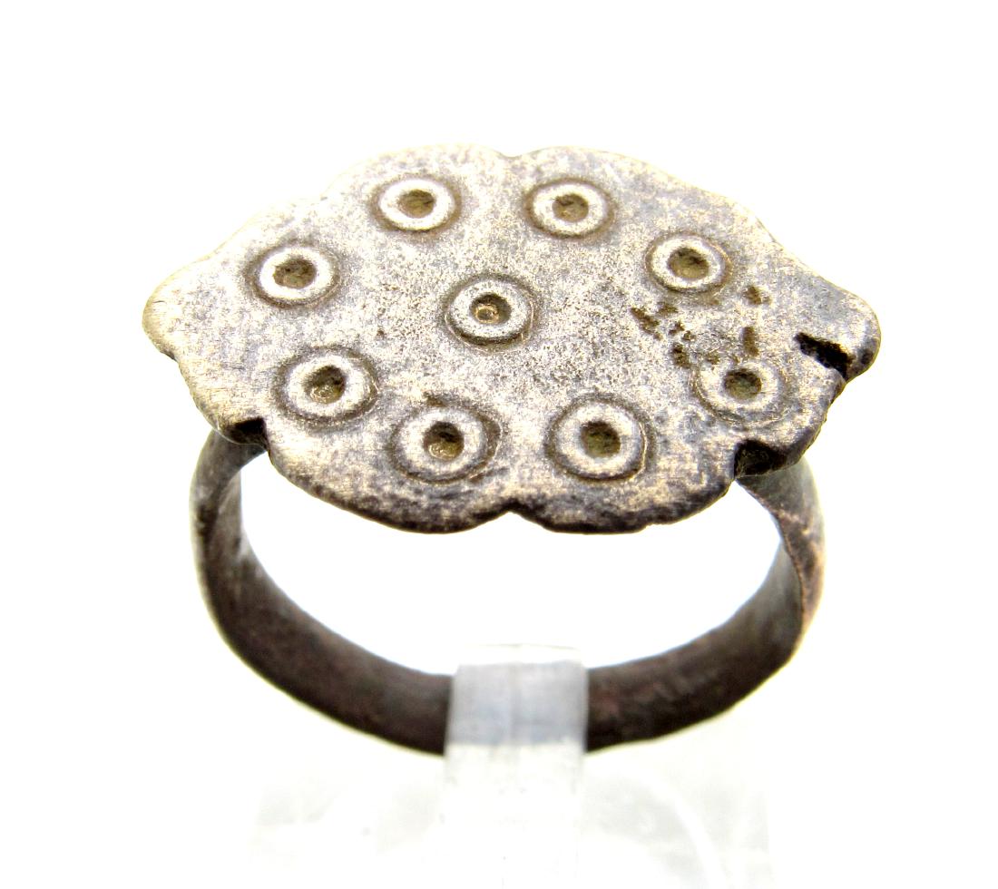 Medieval Saxon Era Bronze Ring with Evil Eye Motif (1 of 3)