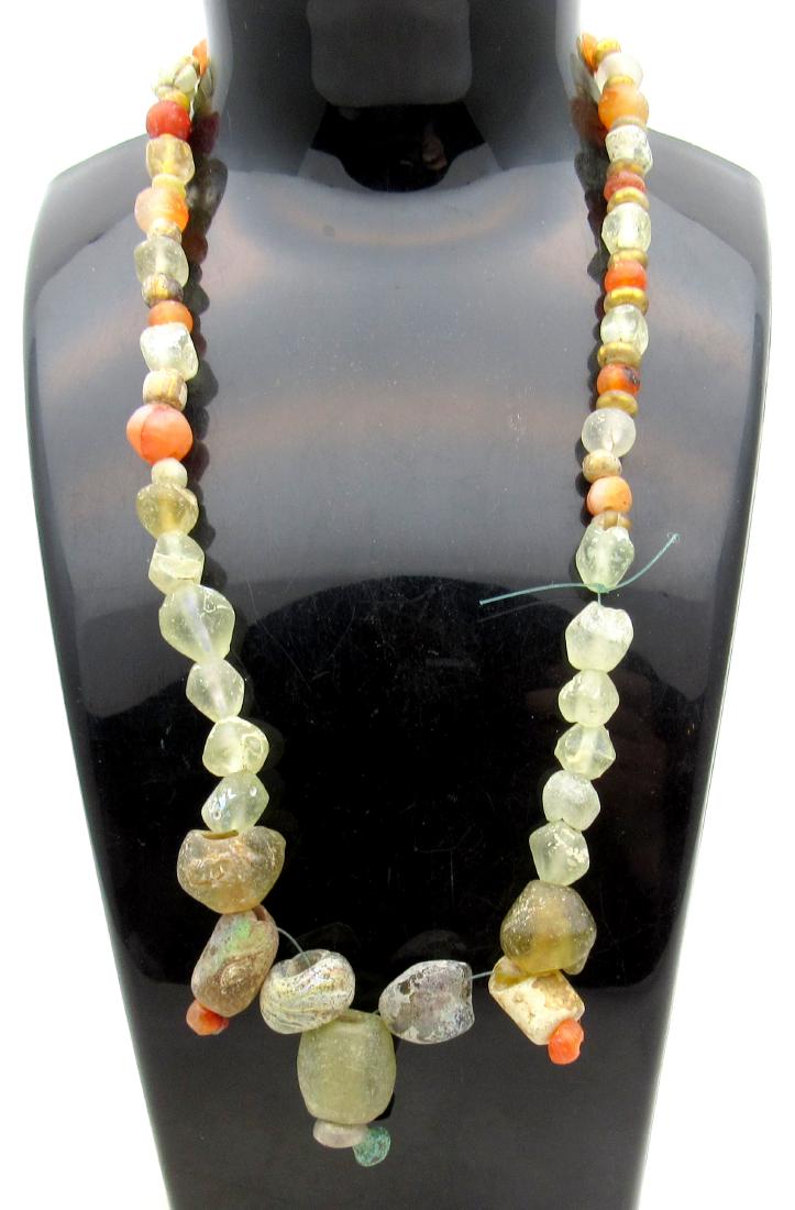 Ancient Roman Glass & Amber Beaded Necklace 72 Beads (1 of 3)