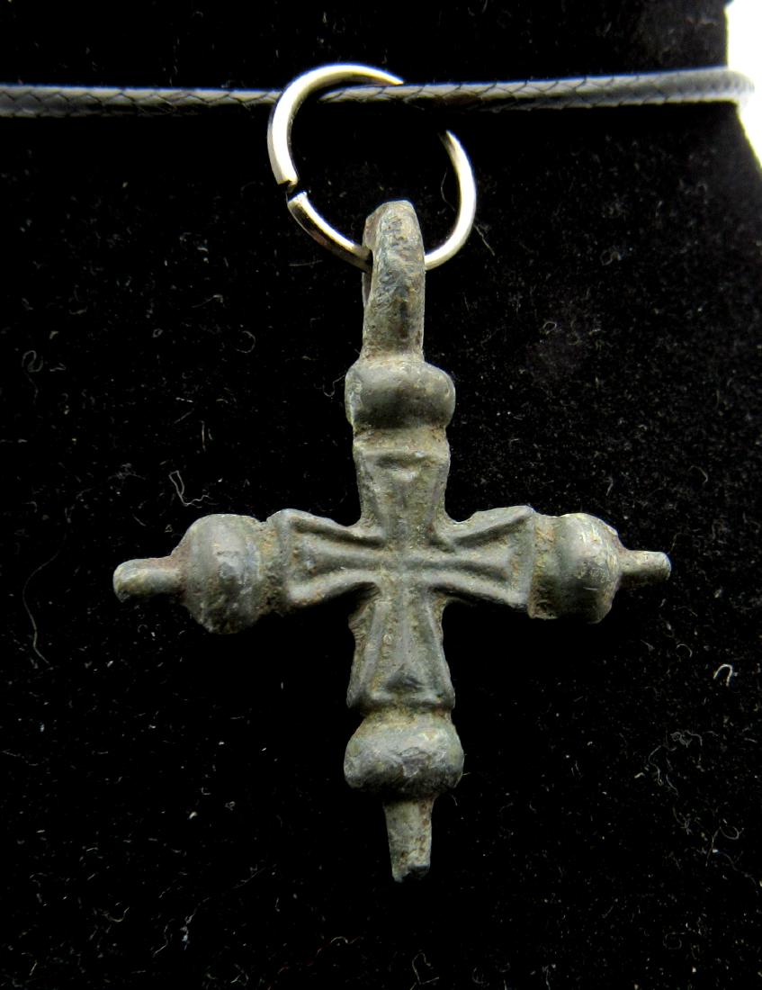Medieval Viking Era Bronze Cross Pendant Snake Heads (1 of 2)