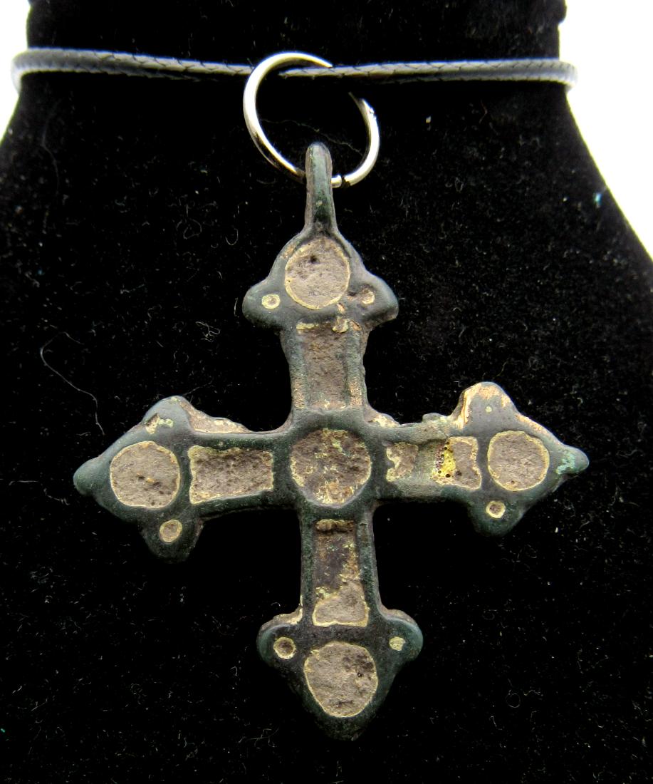 Medieval Viking Era Bronze Cross Pendant Enamel Insert (1 of 2)
