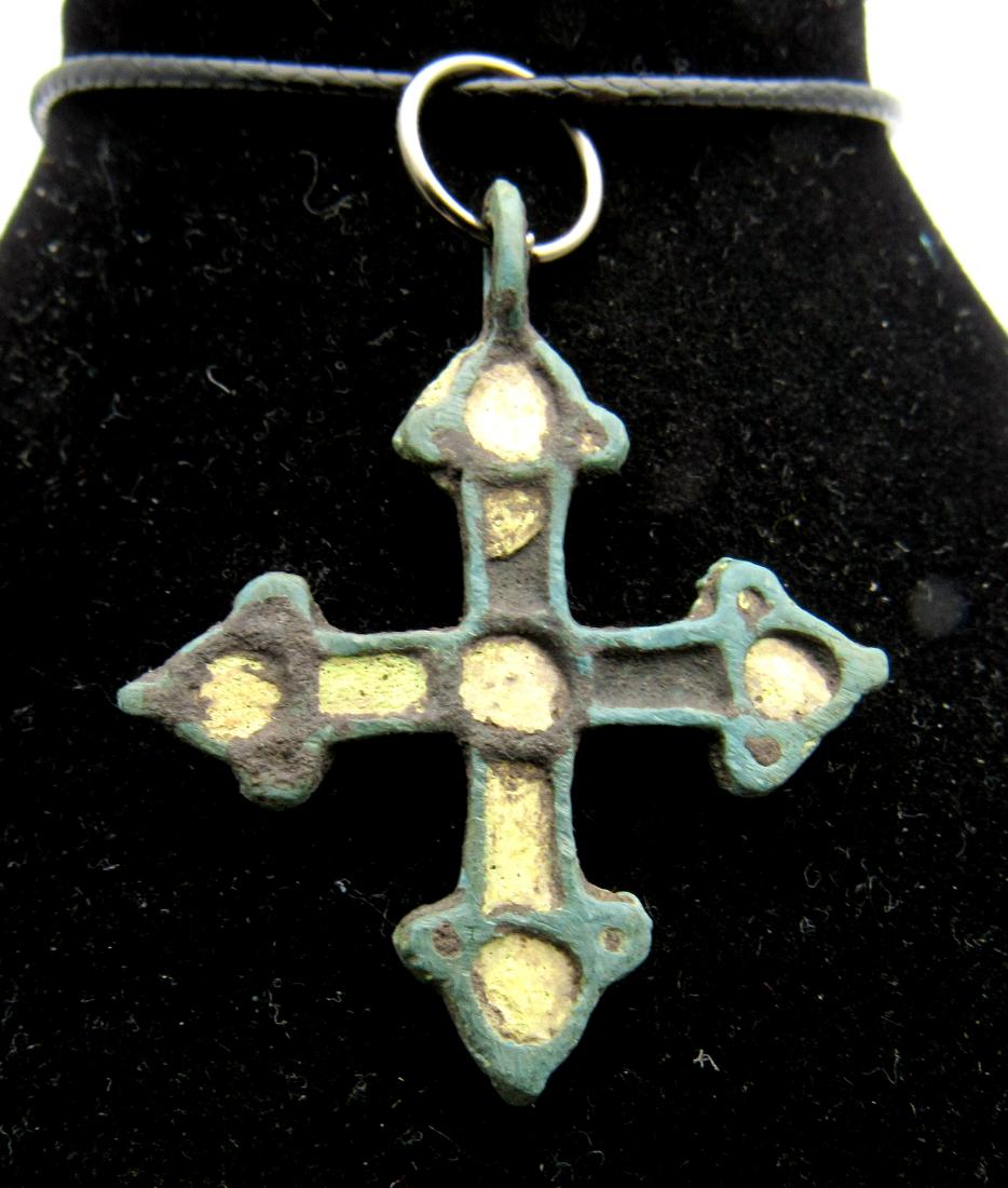 Medieval Viking Era Bronze Cross Pendant Enamel Inserts (1 of 2)