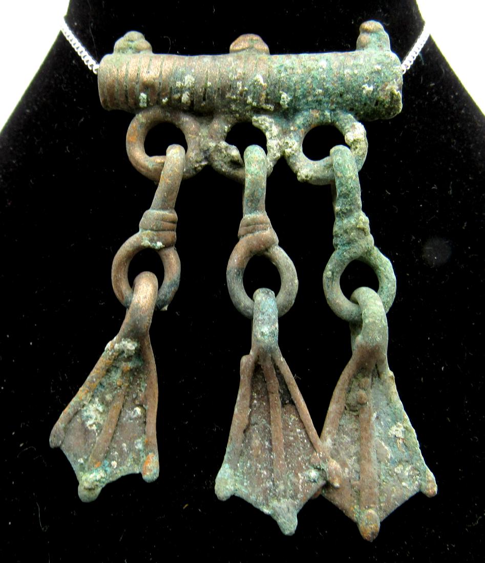 Medieval Viking Era Bronze Pendant Goose Foot Tassels (1 of 2)