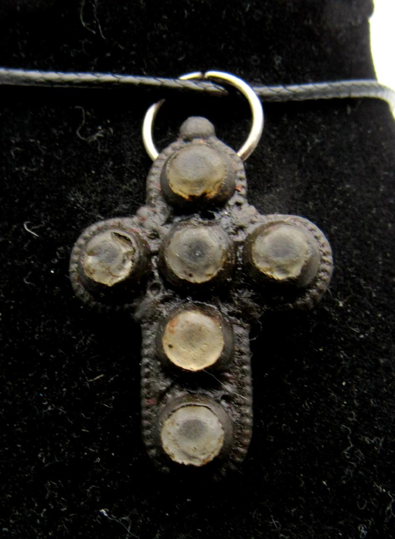 Post Medieval Bronze Cross Pendant with 6 White Stones (1 of 2)