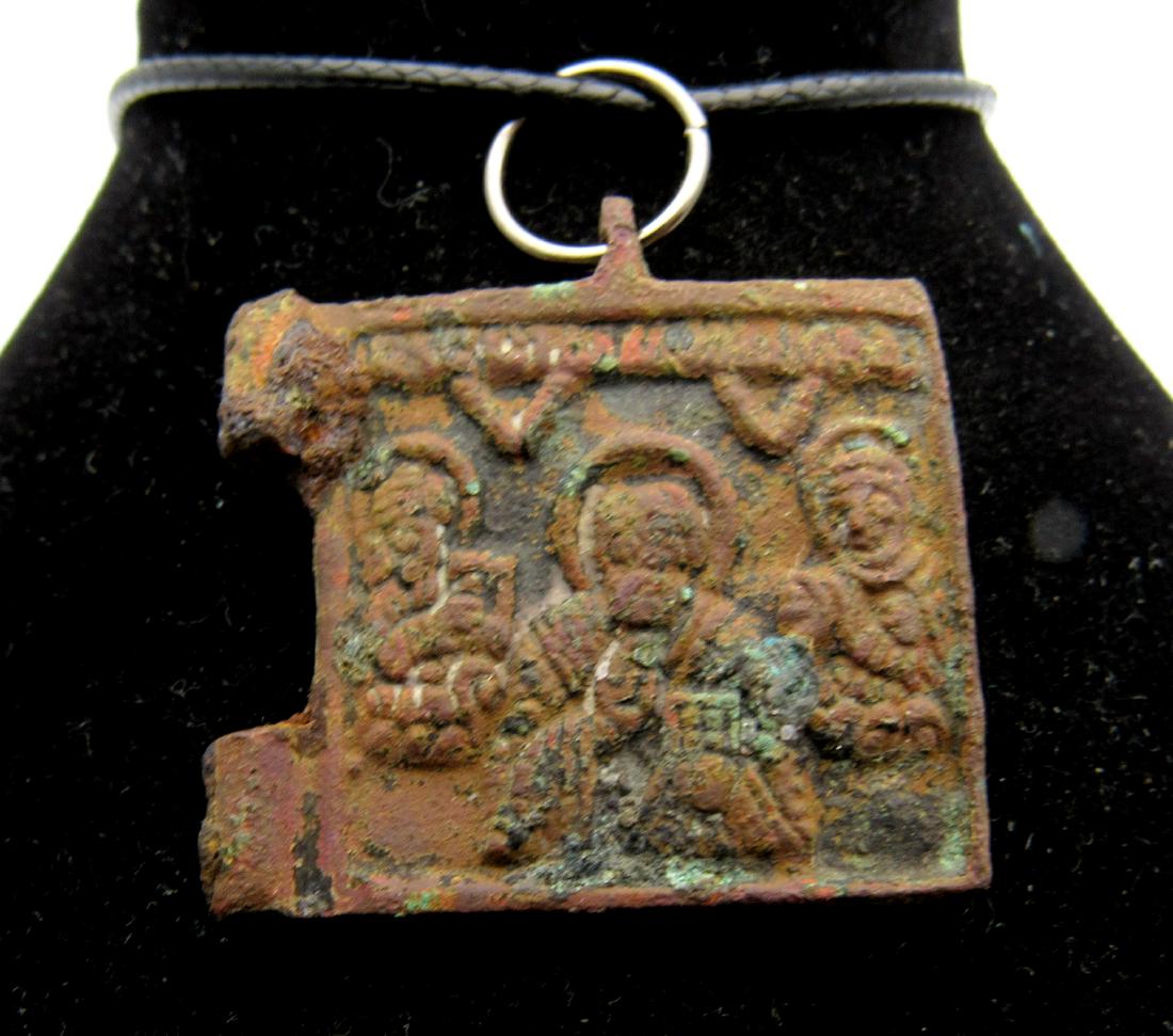 Post Medieval Bronze Icon Pendant with Saints (1 of 2)