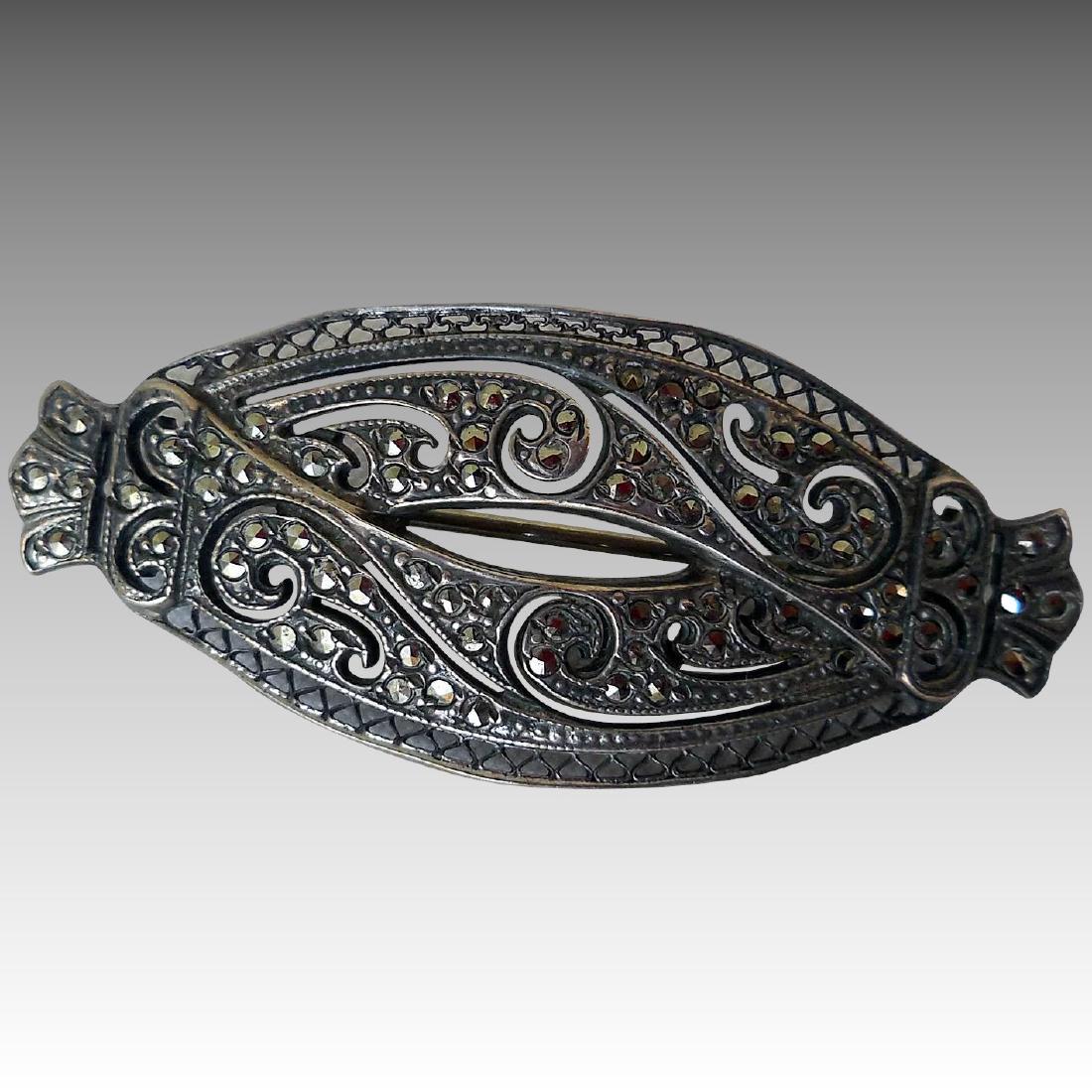 Antique Edwardian Sterling Silver & Marcasite Brooch (1 of 6)