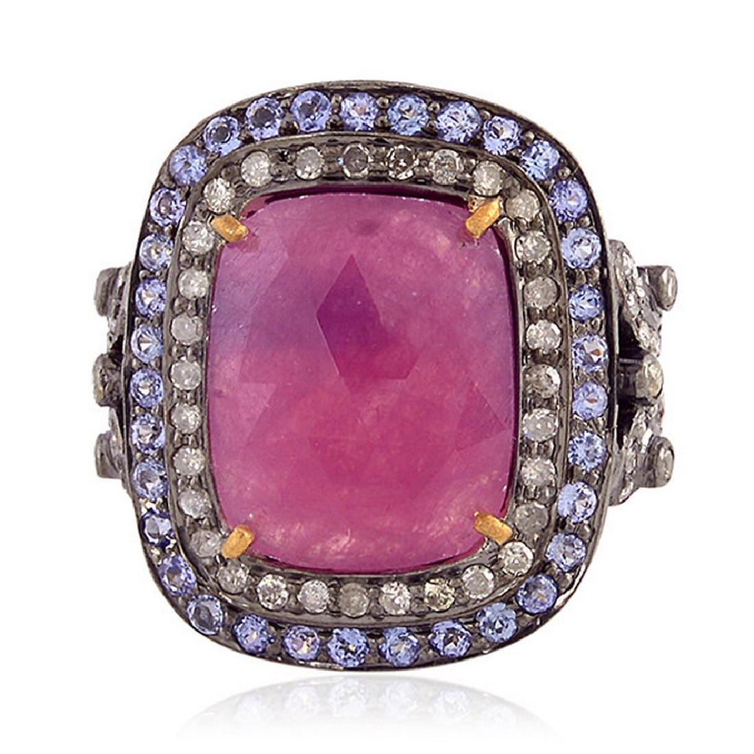 0.63 Cts Pave Diamond and 7.18 Cts Sapphire ring (1 of 3)