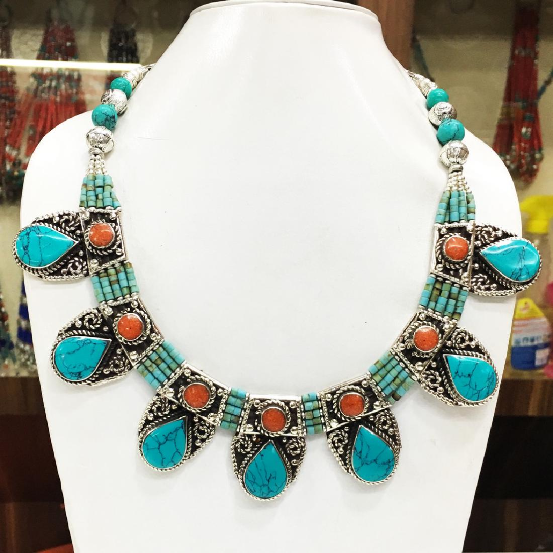 Tibetan Silver Turquoise Coral Handmade Necklace (1 of 1)