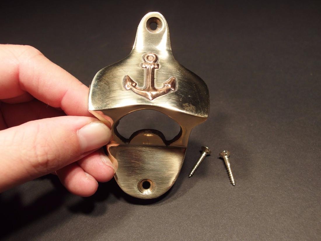 Wall mount Brass Beer Bottle Cap Opener w Anchor (1 of 9)