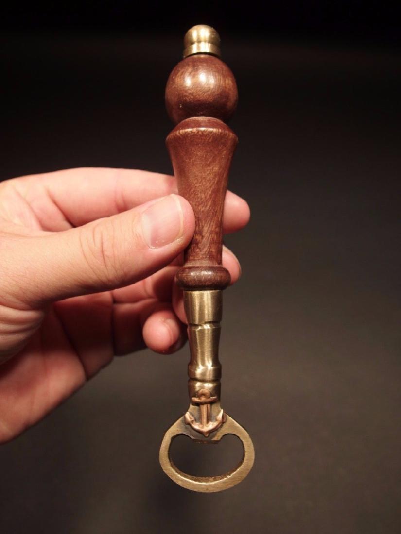 Beer Bottle Cap Opener Turned Wood Handle w Anchor (1 of 7)
