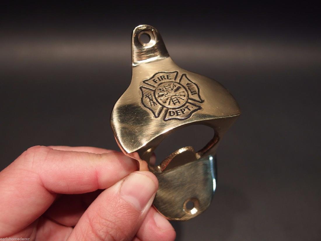 Brass Fireman Fire Fighter Wall Mount Bottle Cap Opener (1 of 5)