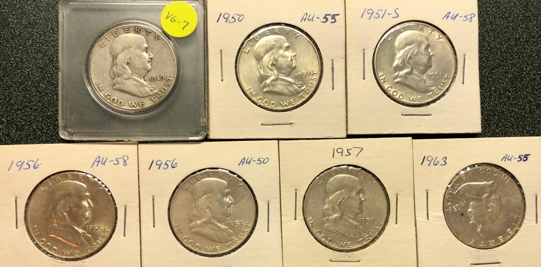 7 Franklin Half Dollars. (1 of 2)