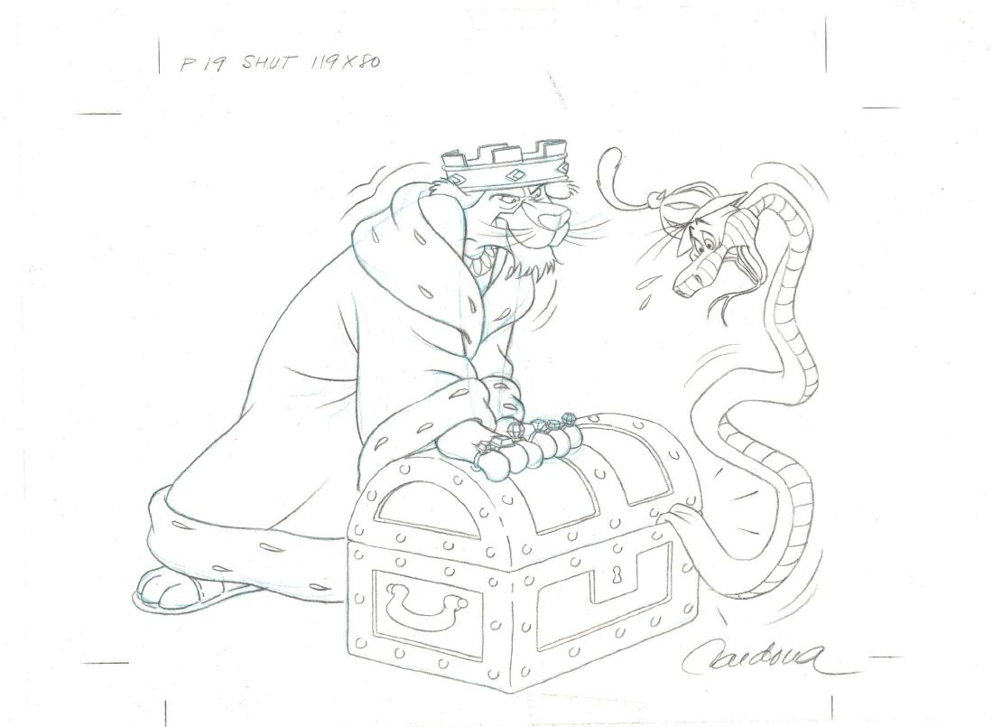 Robin Hood Original Production Drawing JM Cardona: Robin Hood Original Production Drawing JM Cardona Graphite 8.3 x 11.8 in Disney Original production drawing of Robin Hood's Prince John and Sir Hiss. This original drawing was created in 1990s by Span