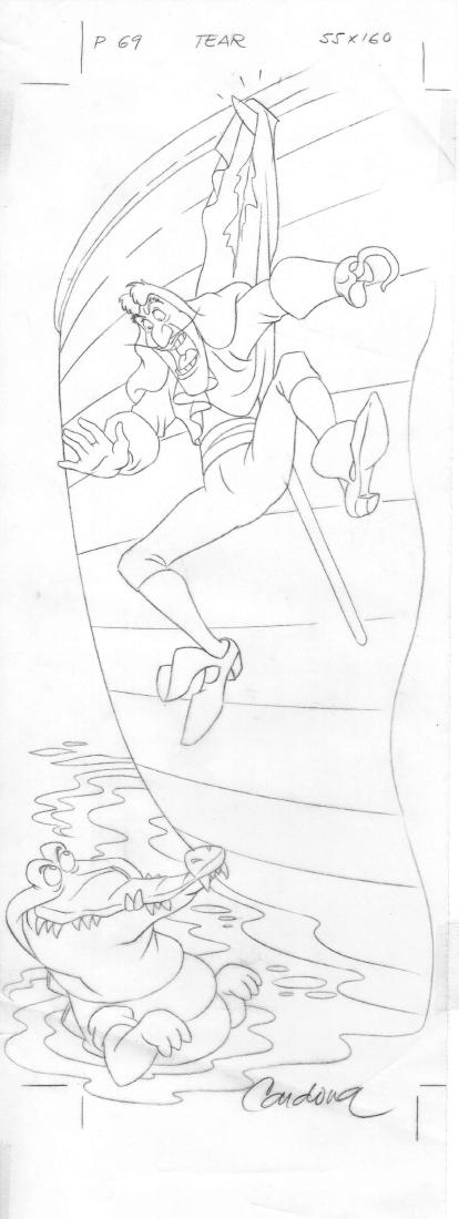 Peter Pan Original Production Drawing JM Cardona: Peter Pan Original Production Drawing JM Cardona Graphite 16.5 x 5.9 in Disney Original production drawing of Robin Hood's Prince John and Sir Hiss. This original drawing was created in 1990s by Spani