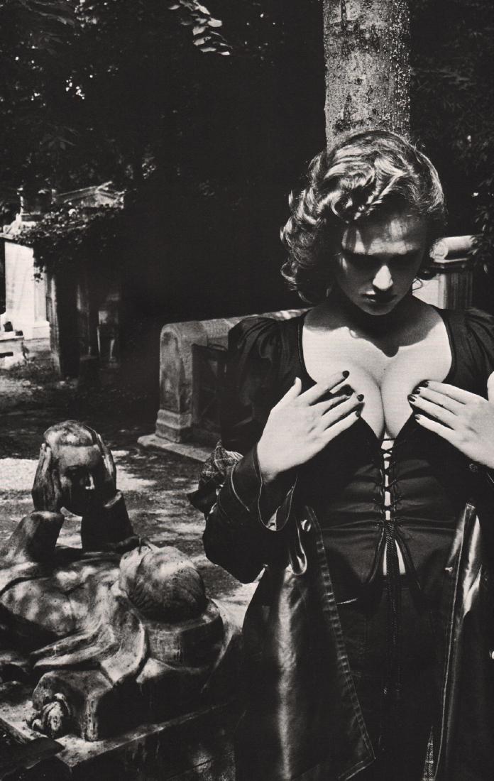 HELMUT NEWTON - Pere-lachise, Tomb of Talma: Artist: HELMUT NEWTON Print Title: Pere-lachise, Tomb of Talma, Paris 1977 Medium: Photo-Lithograph Printing Date: 1979 Printed in the USA Image size: 9 x 14 inches Helmut Newton (1920-2004) was a Ger