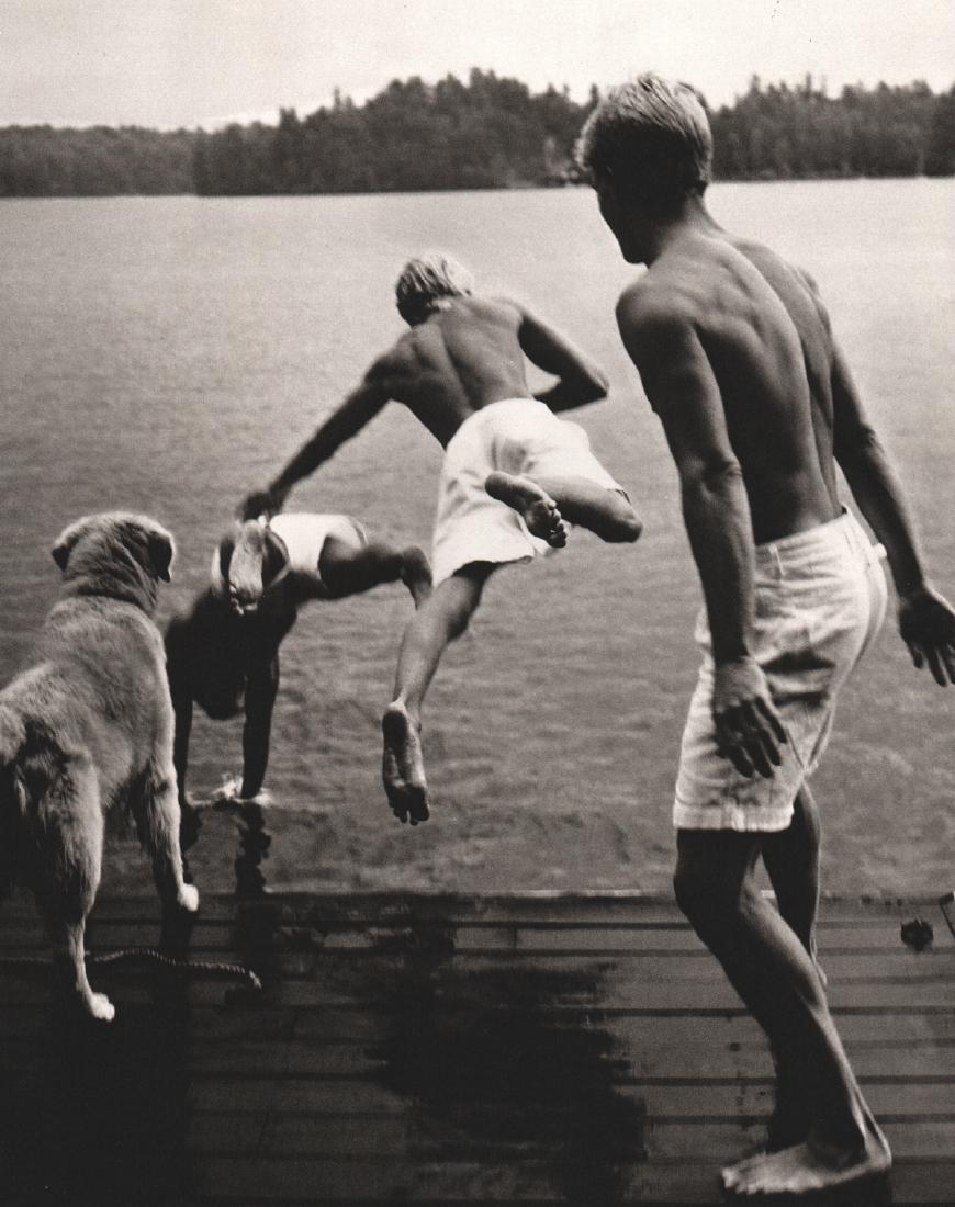 BRUCE WEBER - Garth, Chris, Hoyt, and Rowdy: Artist: BRUCE WEBER Print Title: Garth, Chris, Hoyt, and Rowdy, Adirondacks, NY 1987 Medium: Sheet-fed Gravure Printing Date: 1988 Printed in Spain Image Size: 8.5 X 11 inches Bruce Weber is an Americ