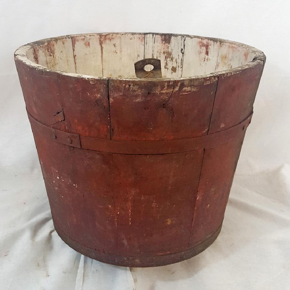 Red Vermont Stave Constructed Sap Bucket. 19th Century (1 of 5)