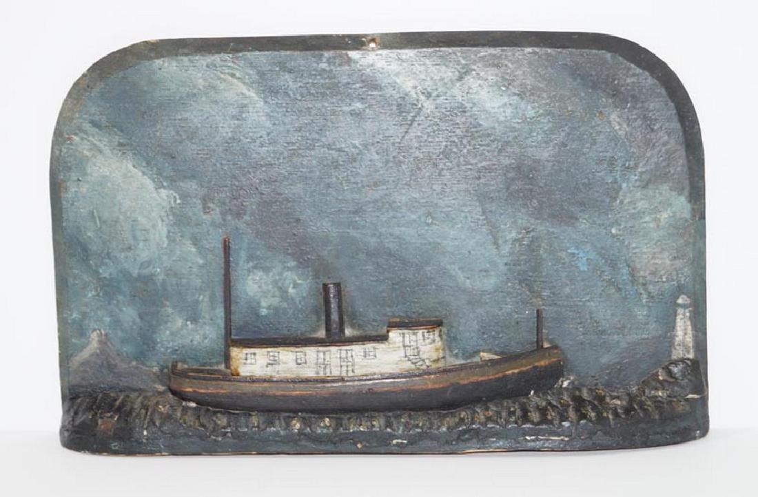 Antique Folk Art Ship Diorama w/ Lighthouse (1 of 7)