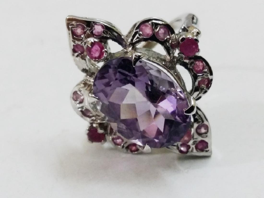 925 Silver Ring with Natural Amethyst and Ruby Gemstone (1 of 5)
