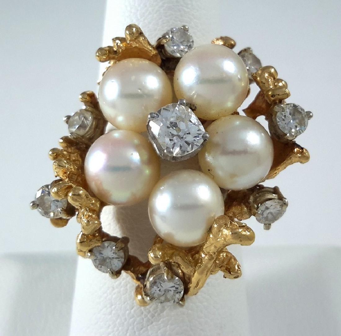 14K Yellow Gold Pearl & Diamond Ring, 1.10ct (1 of 5)