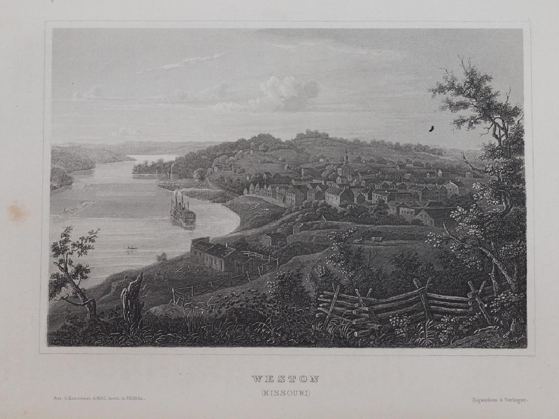 WESTON - MISSOURI Bibliograph instit. In Hildbh.: Beautiful view of Saint Charles in Missouri of 1860 circa. Date: 1860 circa Atlas: Meyer s Universum 1838-1860 circa Technique: Steel etching Leaf Dimension: 16x23 cm (6.3x9.1 inches) Engraving Dimens