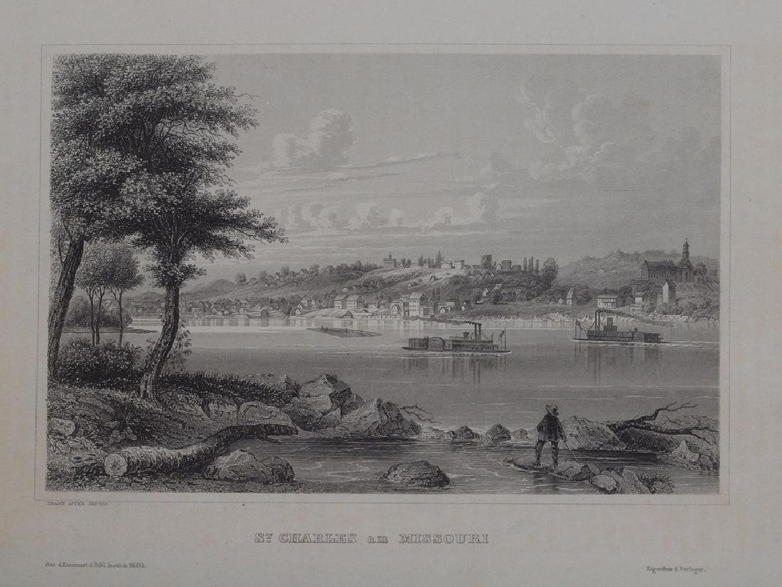 ST CHARLES AM MISSOURI Bibliograph instit. In Hildbh.: Beautiful view of Saint Charles in Missouri of 1850 circa. Date: 1850 circa Atlas: Meyer s Universum 1838-1860 circa Technique: Steel etching Leaf Dimension: 15,5x23 cm (6.1x9.1 inches) Engraving Dime