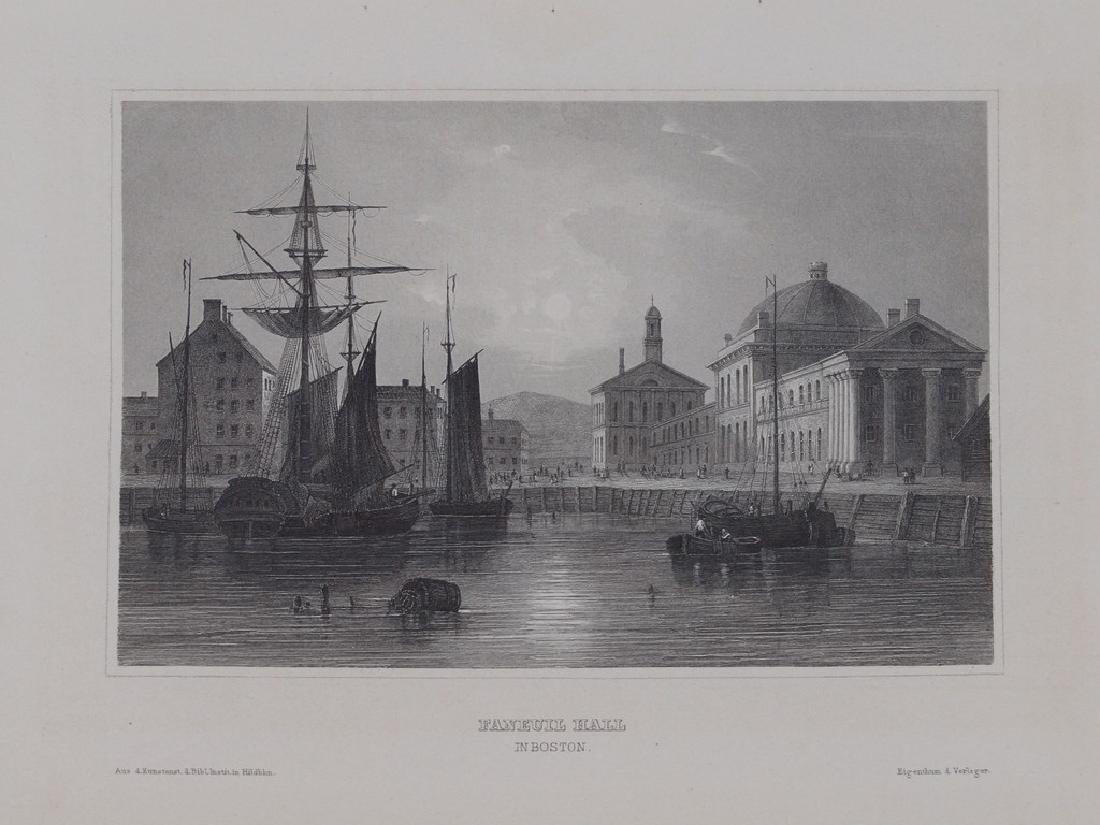 FANEUIL HALL IN BOSTON Bibliograph instit. In Hildbh.: Beautiful view of Faneuil Hall in Boston of 1860 circa. Date: 1860 circa Atlas: Meyer s Universum 1838-1860 circa Technique: Steel etching Leaf Dimension: 15,5x23 cm (6.1x9.1 inches) Engraving Dimensi