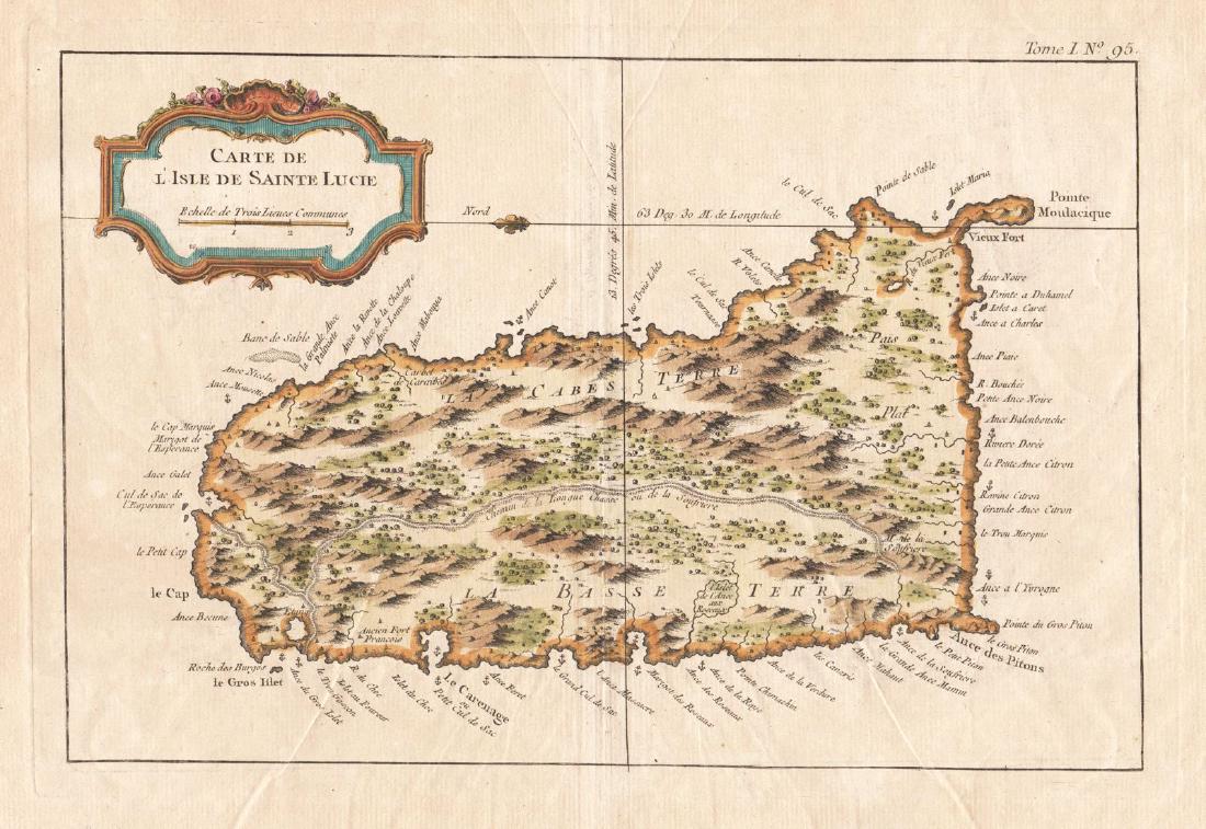 Bellin: Antique Map of St. Lucia, 1764 (1 of 1)