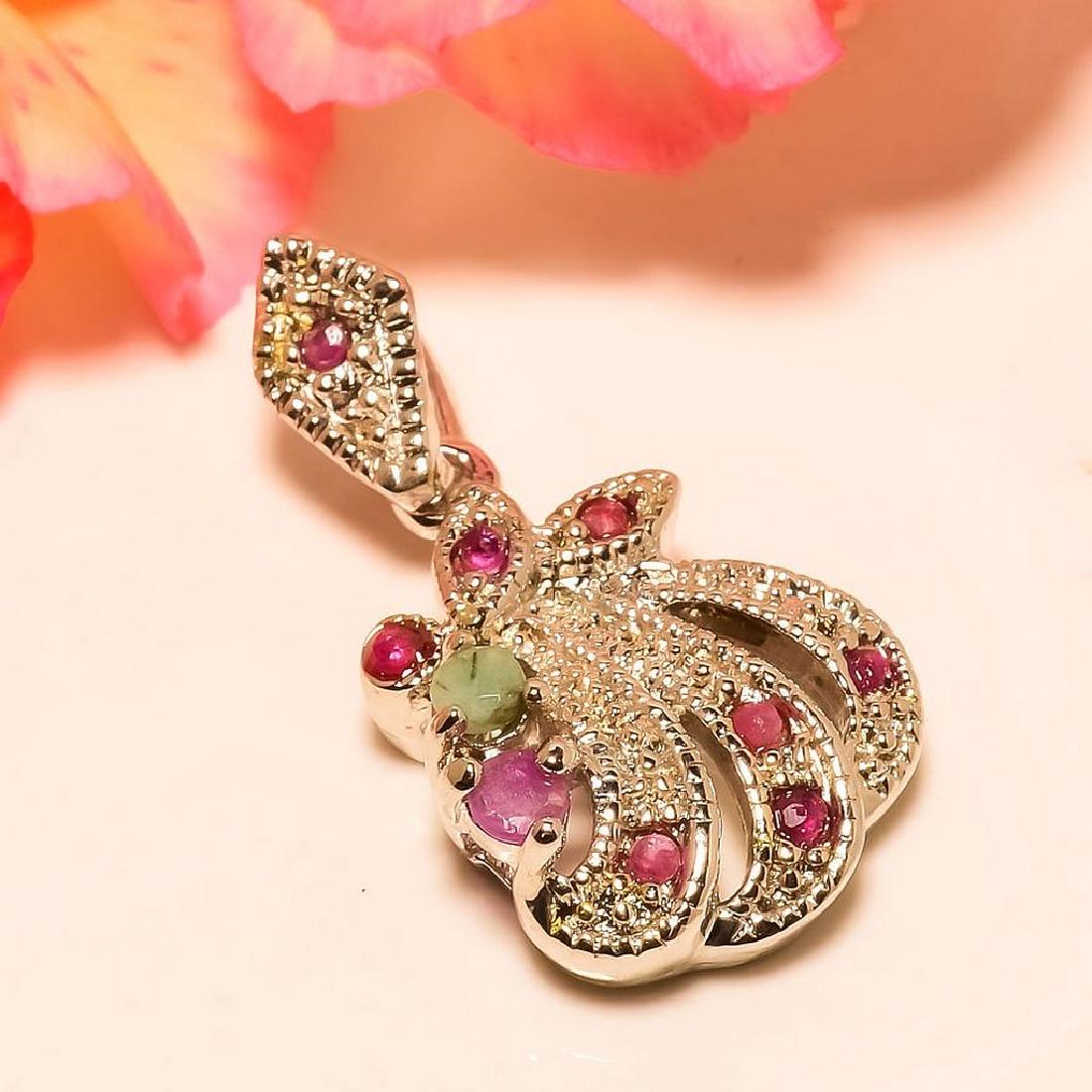 Kashmir Red Ruby, Emerald 925 Sterling Silver Pendant (1 of 1)