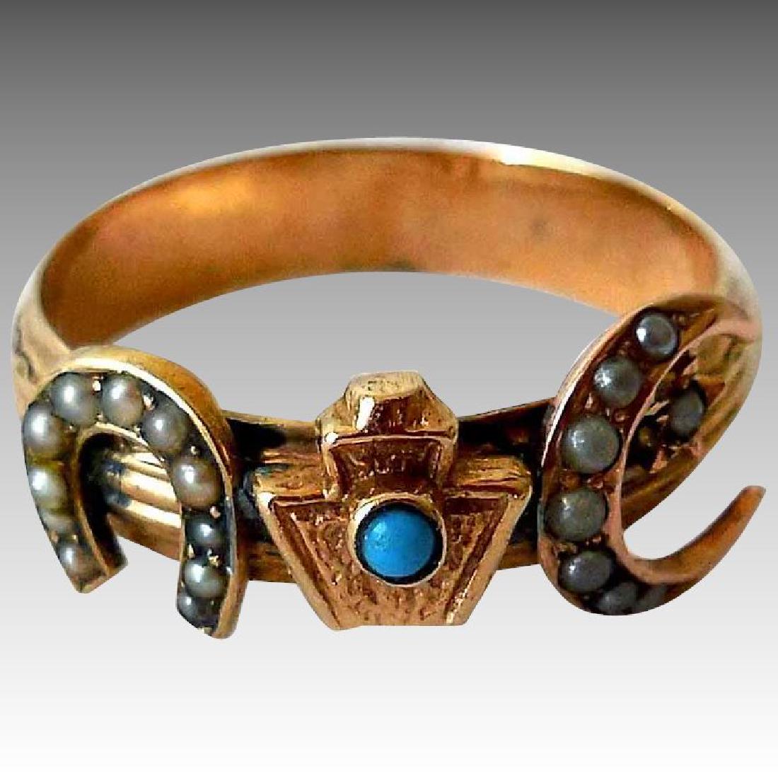 Antique Rare 14K Gold Turquoise Ring of Symbols (1 of 9)