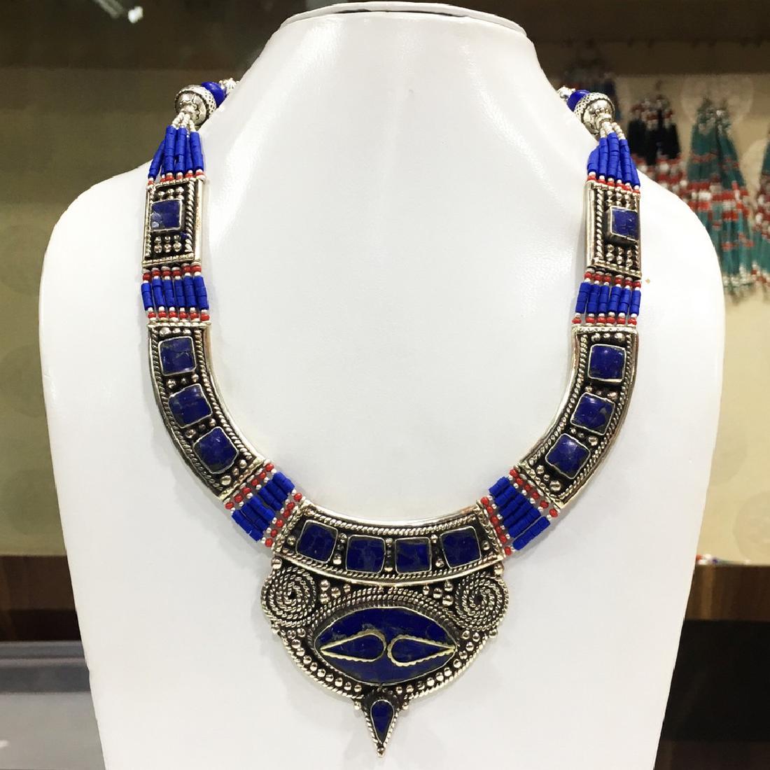 Tibetan Silver Lapis Coral Handmade Necklace (1 of 1)