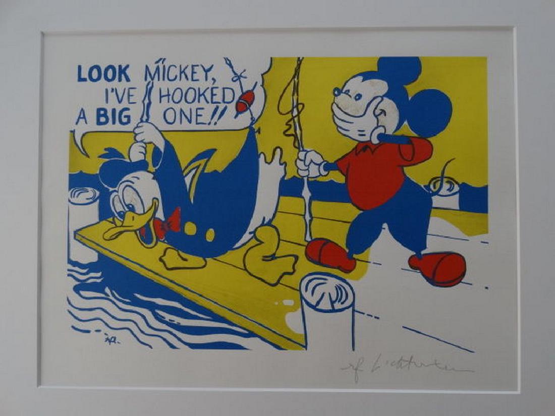 Roy Lichtenstein After, Mickey Mouse: After Roy Lichtenstein lithograph - Mickey Mouse. Printed signature on the plate. In good condition. Dimensions 50 x 40 cm including the mat No Reserve: This lot starts at $1 and has no reserve as a c