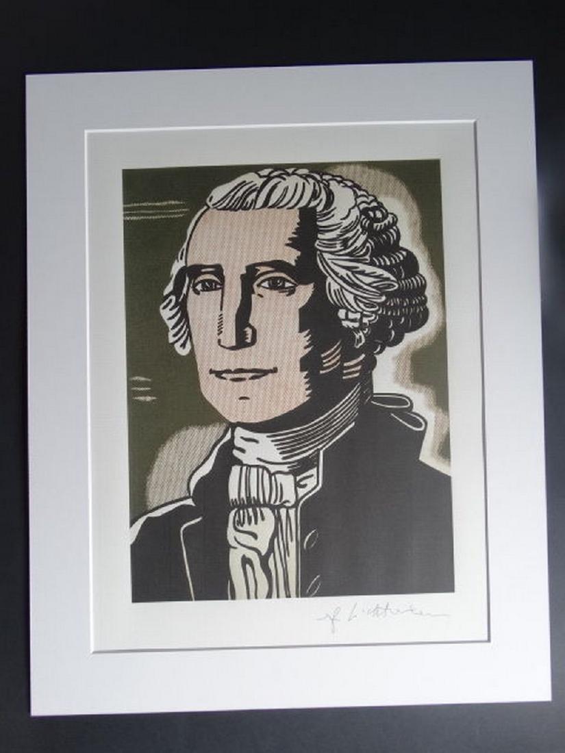 Roy Lichtenstein, After George Washington Print: After Roy Lichtenstein lithograph - George Washington Printed signature on the plate In good condition Dimensions 50 x 40 cm including the mat No Reserve: This lot starts at $1 and has no reserve as a