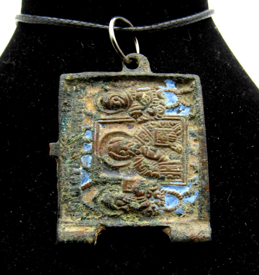 Post Medieval Enameled Bronze Icon Pendant with Saints (1 of 2)