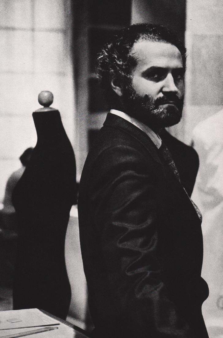 ALICE SPRINGS - Gianni Versace, Milan 1985: Artist: ALICE SPRINGS Print Title: Gianni Versace, Milan 1985 Medium: Sheet-fed Gravure Printing Date: 1986 Printed in Japan Image size: 9 x 13.75 inches June Newton (b 1923) is an Australian actress